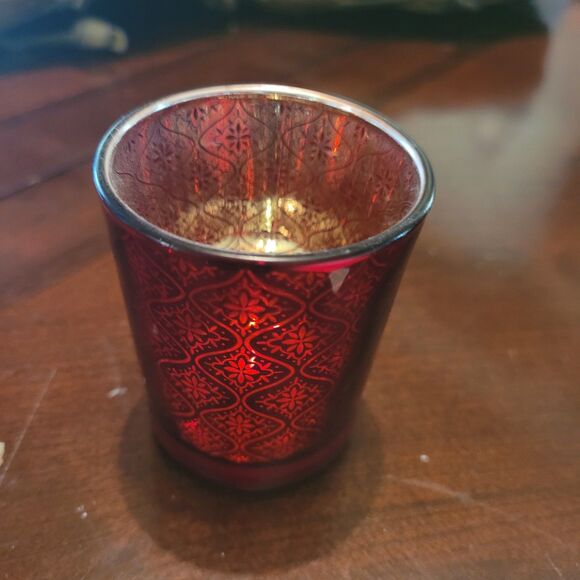 10 pcs red with gold/silver inlay inside tint design votives with candles - Picture 1 of 8